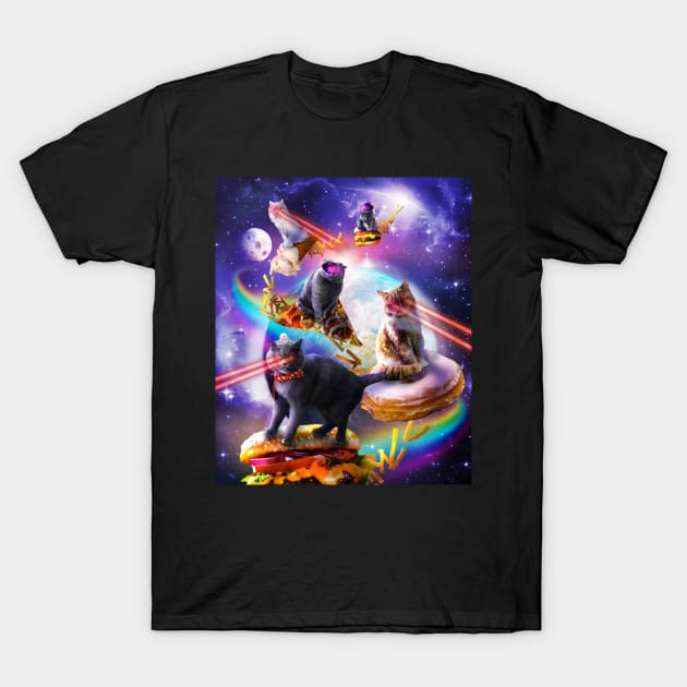 Galaxy Laser Space Cat On Burger Pizza Donut Ice Cream T-Shirt by Random Galaxy